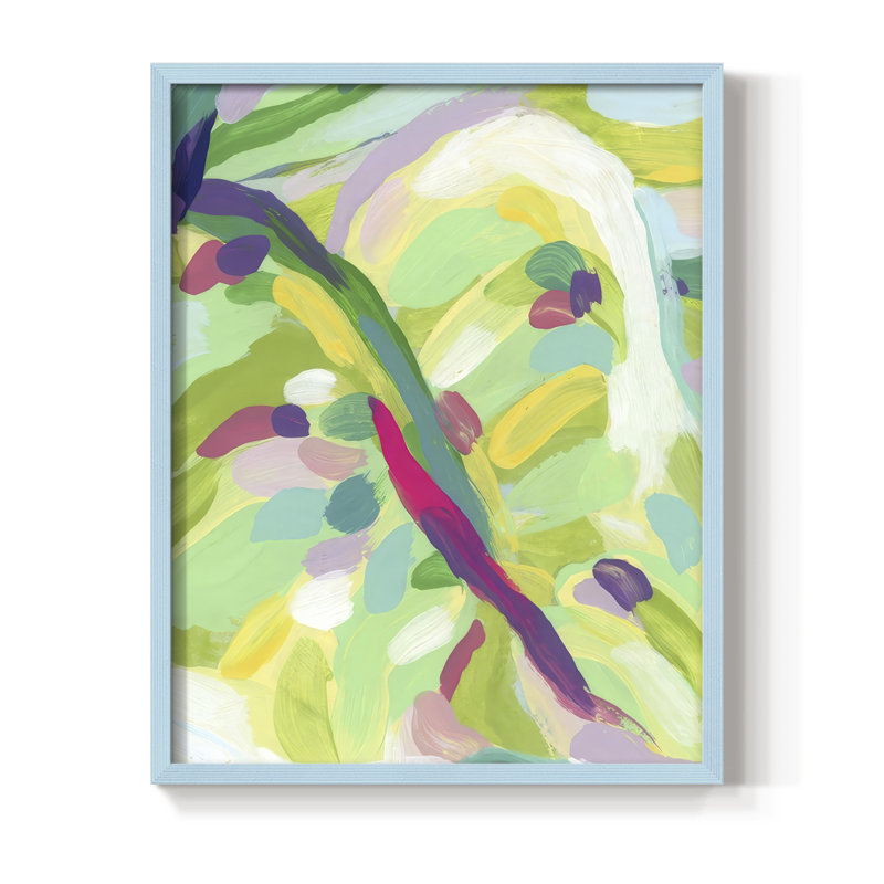 Impression encadrée Bright Tropical Abstraction VI - bois massif, Bleu, H 21 po x l 17 po