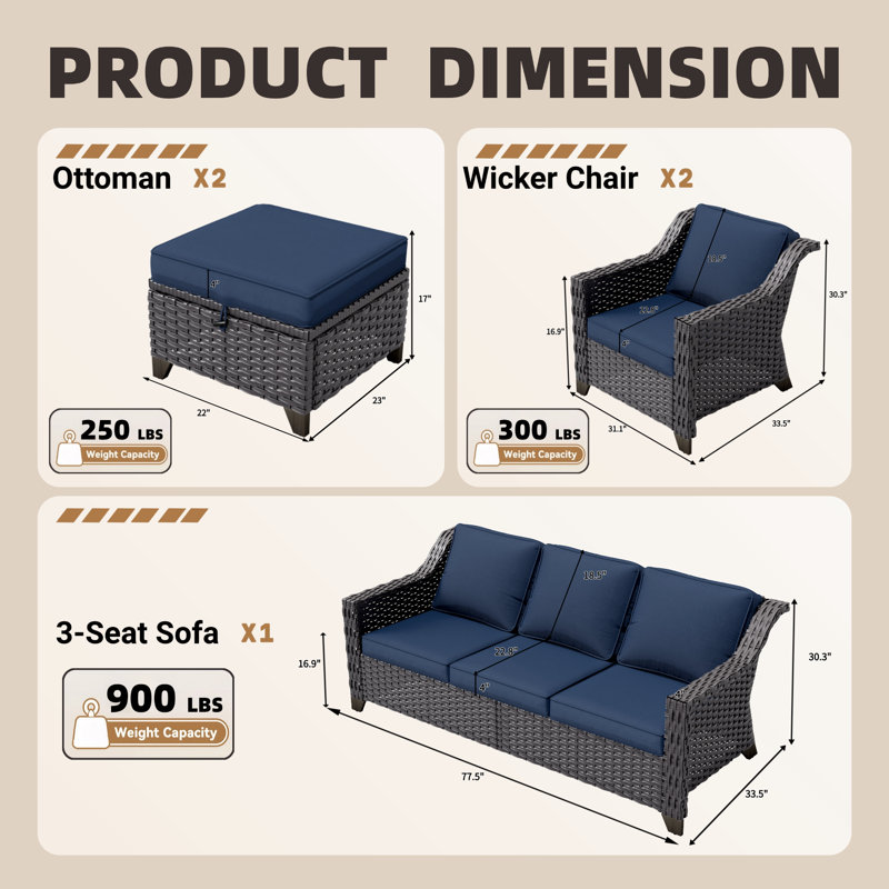5 - Person Seating Group with Cushions, Blue