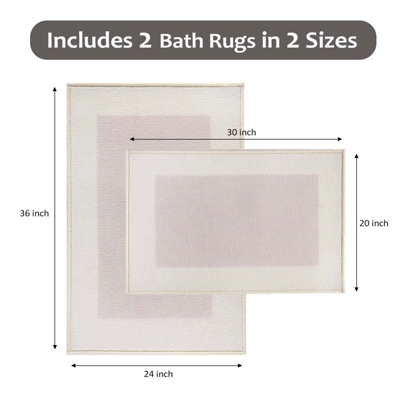 Kenady 2 Piece Machine Washable Non-Slip Latex Backing 2 Piece Bath Rug Set, Cream