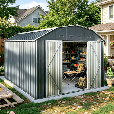 10x12 Metal Outdoor Storage Shed With Arch Roof Black