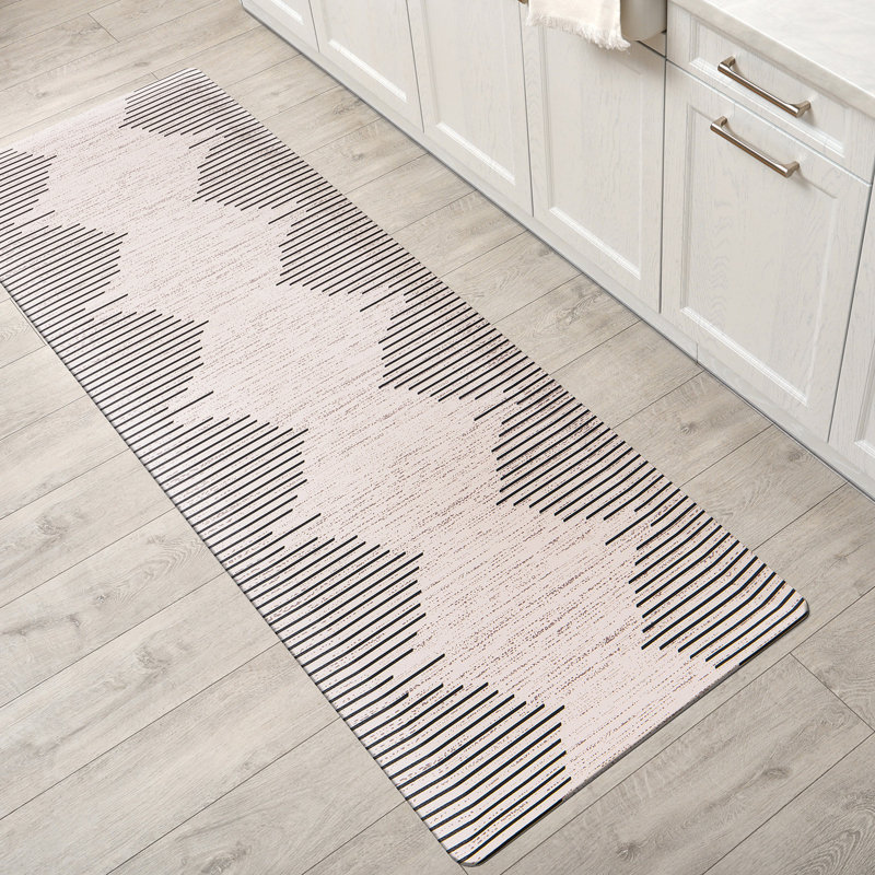 Bohemian Stripe Cushioned Anti Fatigue Standing Kitchen Mat, Cream, Rectangle 18" W x 47" L