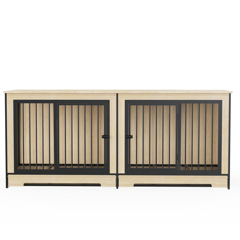 Meuble cage pour chien avec deux pièces, espace de rangement de taille moyenne, plateau amovible à double cage avec structure portante et morsure, taille TG pour chiens, fabrication en métal