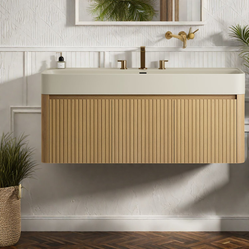 Meuble-lavabo (doit inclure le meuble-lavabo et le lavabo), rangement en bois de 48 pouces, salle de bain flottante moderne