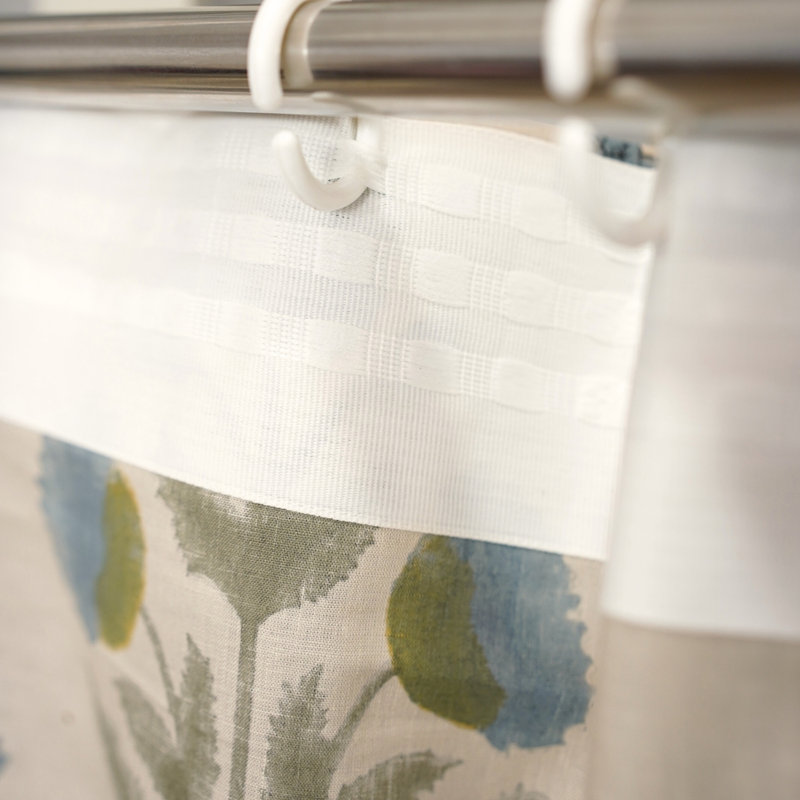 Rideau à panneau plat en lin gris non tissé à la main imprimé floral gris et bleu pour le salon et la chambre à coucher, rideaux et rideaux en lin Boho Farmhouse