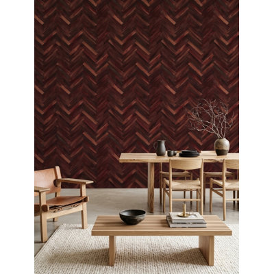 Papier peint à chevrons, parquet, fresque décorative en bois foncé
