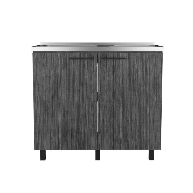 Napoles 2 Utility Sink With Cabinet, Stainless Steel Countertop, Interior Shelf