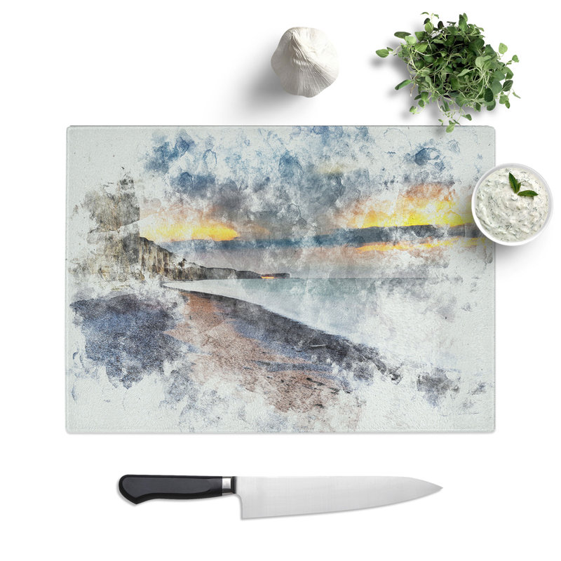Tempered Glass the Cliffs at Normandy in France Chopping Board, 28.5 cm x 39 cm