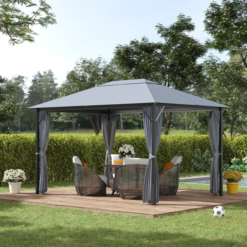 Abri de jardin, structure en aluminium, abri de jardin avec auvent et moustiquaire, jardin, pelouse, cour et terrasse