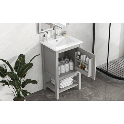 Meuble-lavabo de salle de bain avec lavabo, armoire de salle de bain avec porte à fermeture douce, support de rangement et tablette ouverte