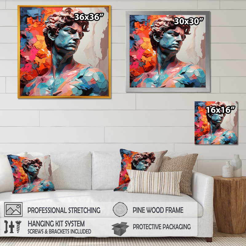 Statue classique de David - art mural Classics, Cadre flottant blanc, H 36 po x l 36 po x P 1,5 po