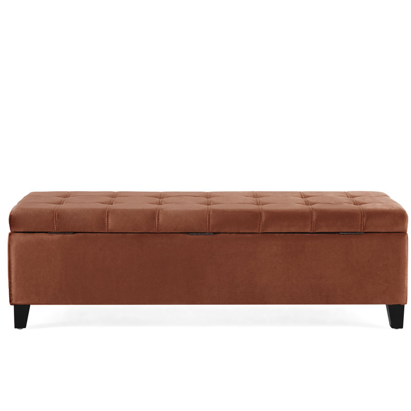 Dark Brown Legged Bench With Storage, Velvet Upholstery, 26.68 Lb Weight Storage Seat , Legs, Weight, Spacious Compartment