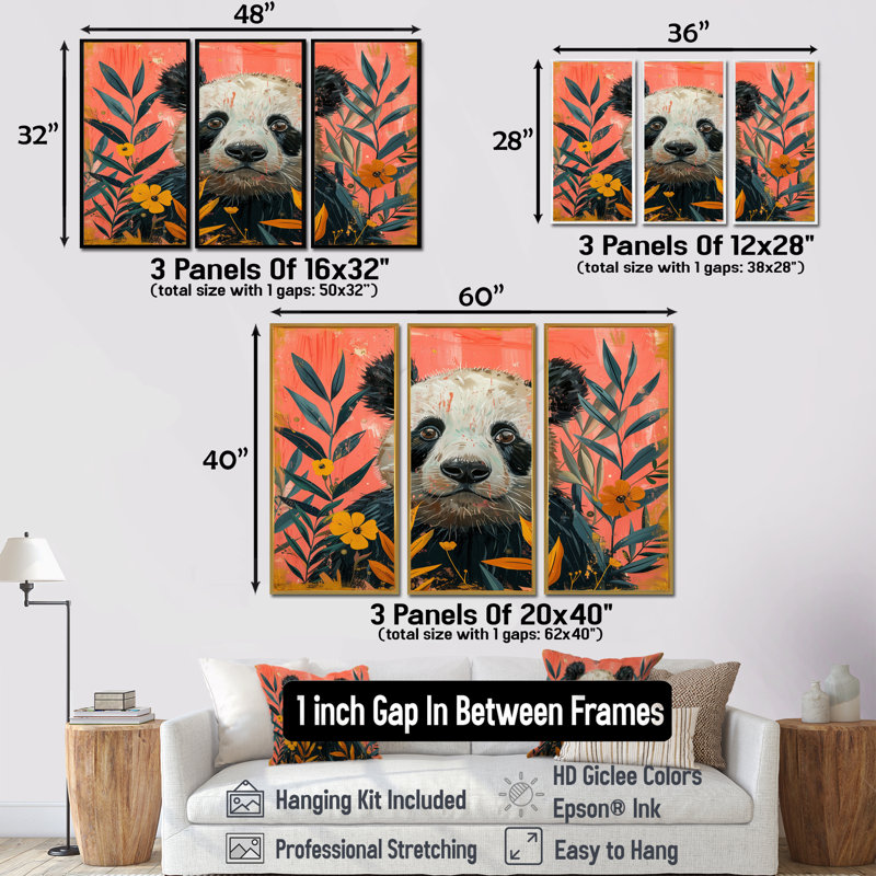 Ensemble de salon An Panda In The Amazon I - Panda Animal Wall Art, Toile naturelle avec cadre flottant
