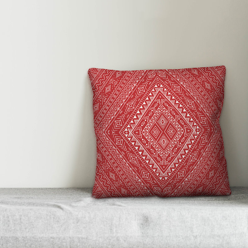 Throw Pillow, 20" x 20", Red/White Geometric 5