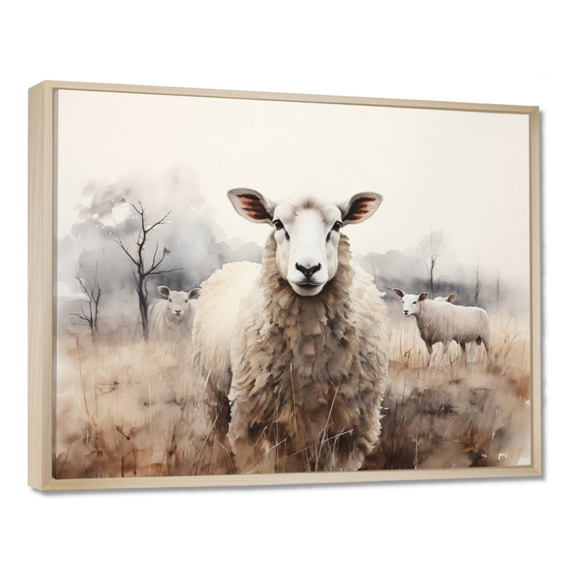 Sheep Silent Symphony - Sheep, art encadré, H 12 po x l 20 po x P 1 po, Cadre flottant érable