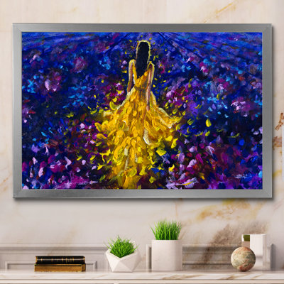 Magical Yellow Dress In Purple Fantasy Landscape - reproduction de cadre flottant sur toile