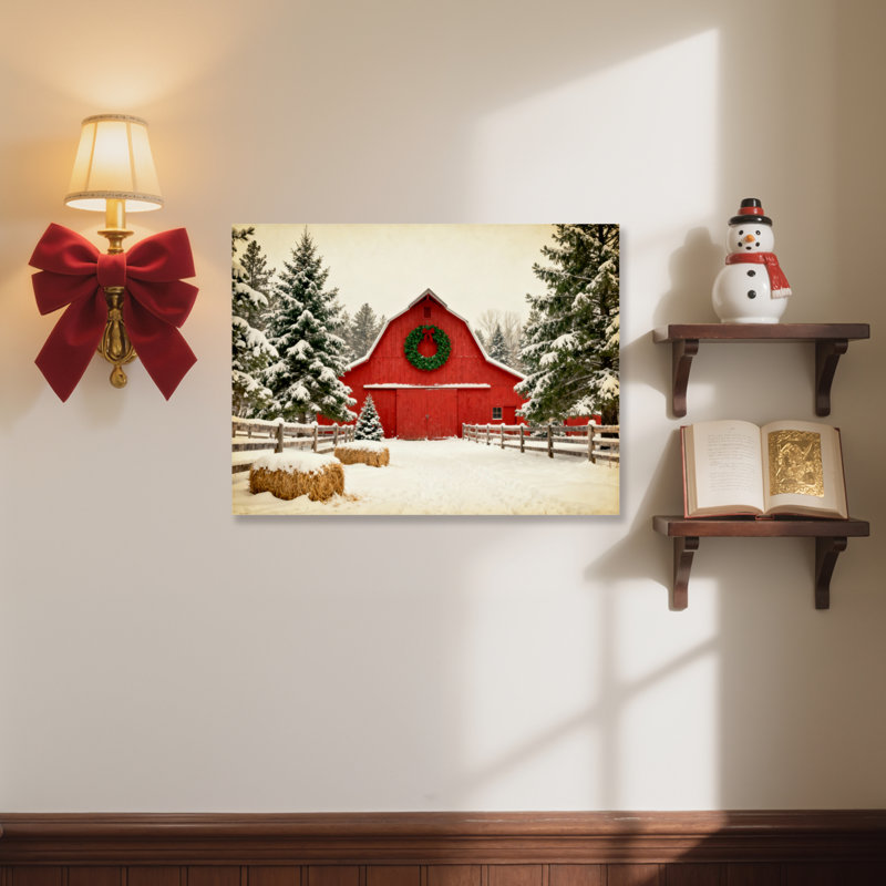 «Winter Barn Scene», art mural, H 12 po x l 18 po