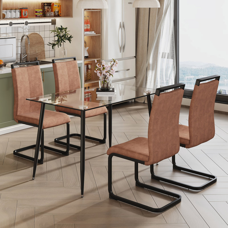 6 - Person Four Leg Dining Set, Brown