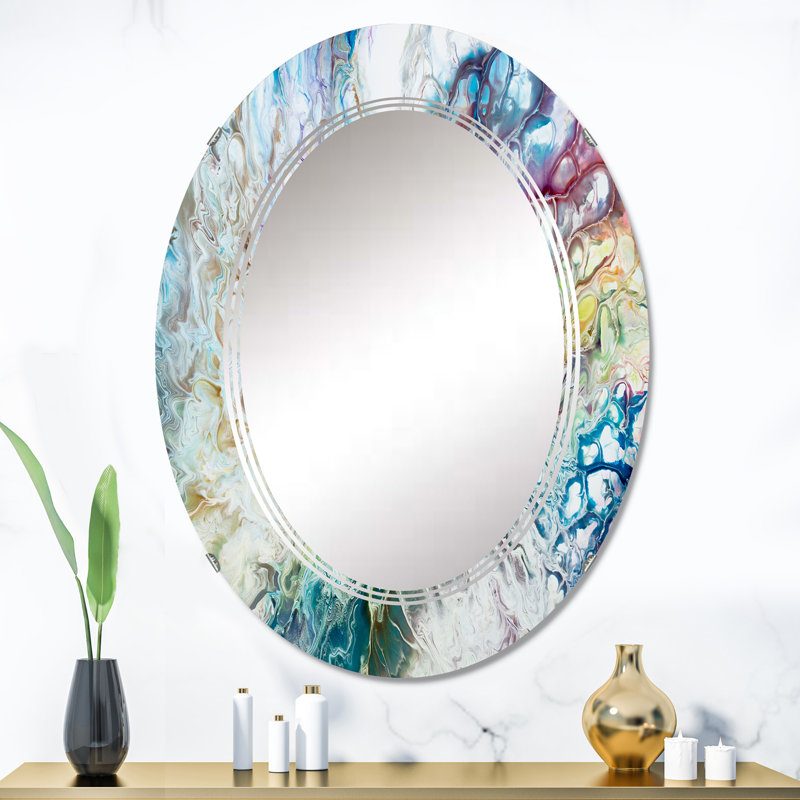 Jaune et vert abstrait Strokes I - miroir mural moderne ovale, 36 po x 24 po
