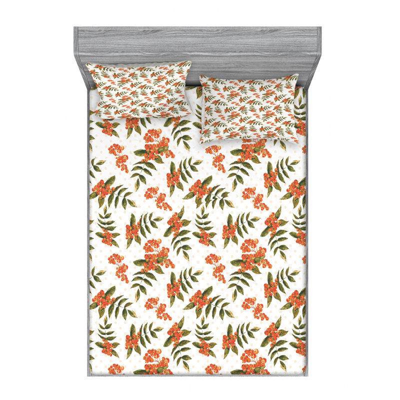Microfiber Floral Sheet Set, Queen Sheet Set with Fitted Sheet