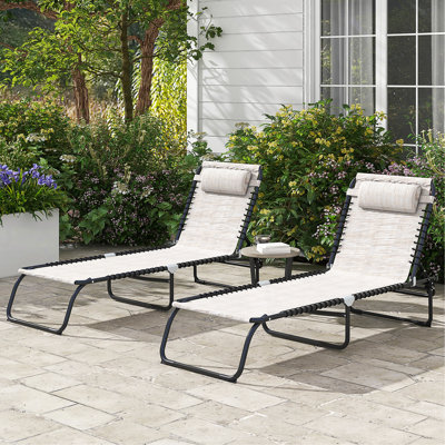 Folding Chaise Lounge Pool Chair, Patio Sun Tanning Chair, Outdoor Lounge Chair With 4-Position Reclining Back, Breathable Mesh Seat For Beach, Yard, Patio, Dark Blue