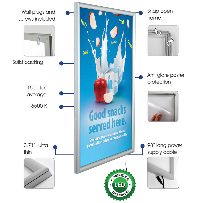 Silver Aluminum LED Wall Mount Poster Frame 18" x 24"