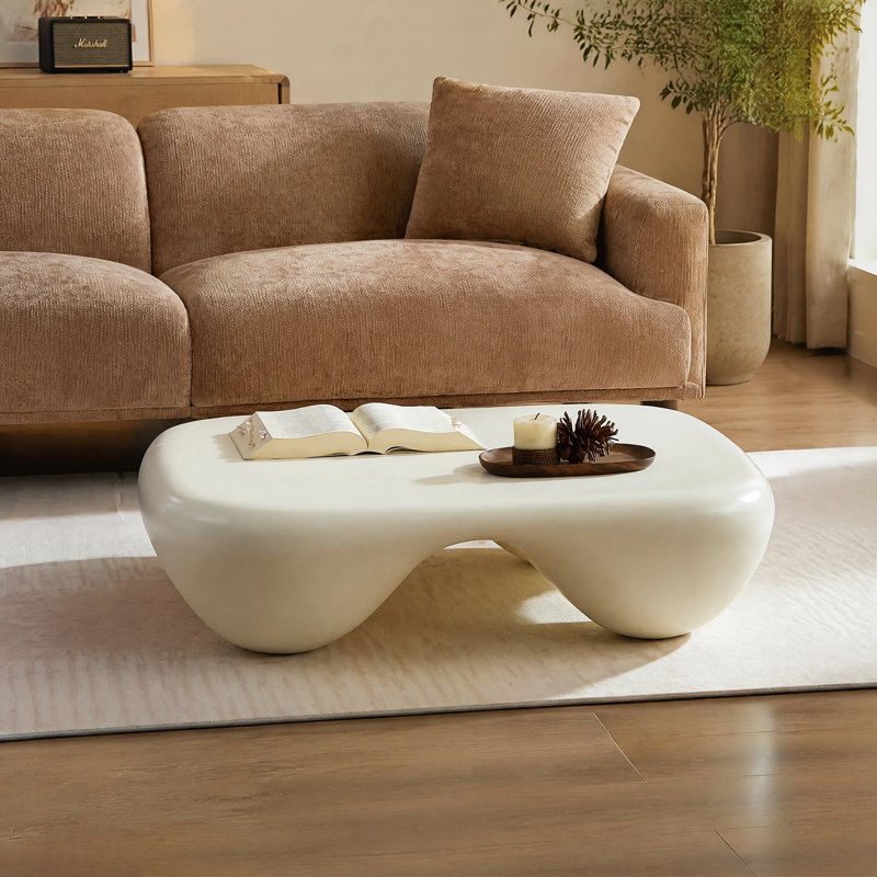 Table basse moderne en faux travertin texturé pour le salon / bureau, Blanc
