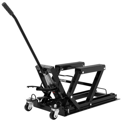 Hydraulic Motorcycle Lift Jack with Foot Pad, 1500 Lb. Capacity Scissor Lift Jack, Portable Motorcycle Lift Table with Handle and 4 Wheels, Safety Lock, 4" to 16" Lift Range, Car Maintenance Tool