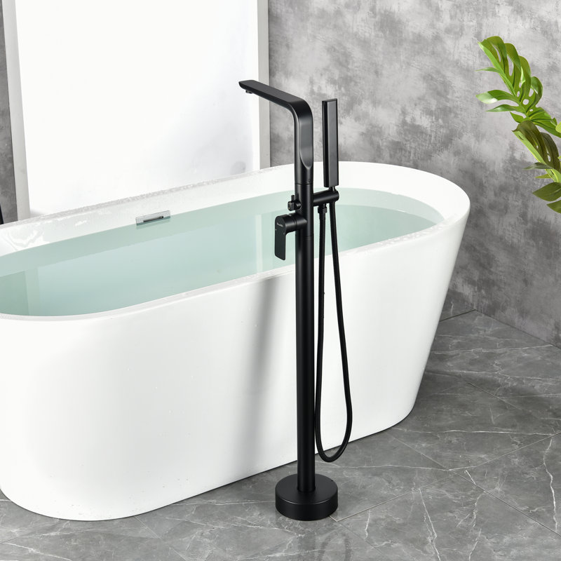 Robinet de baignoire monocommande à fixation au sol avec douche à main, Noir
