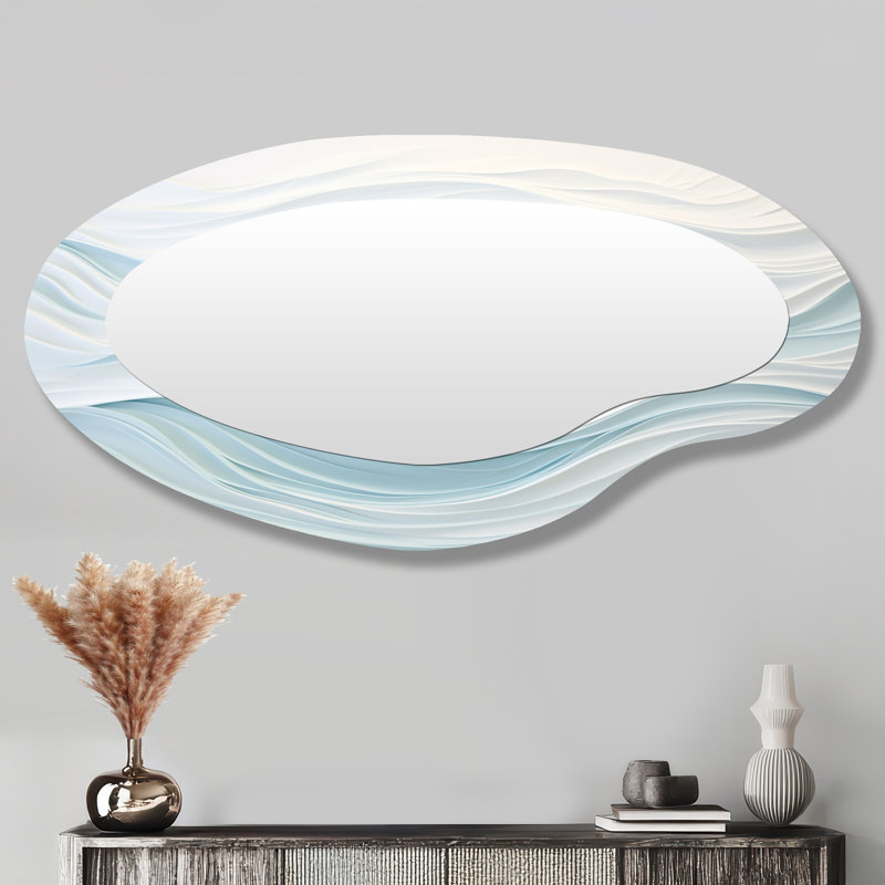 Vague de simplicité bleue - Art abstrait marbre métallique - Miroir mural moderne asymétrique
