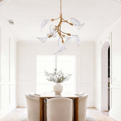 Lustre 32 "en laiton naturel Calla avec fleurs en verre transparent formées à la main