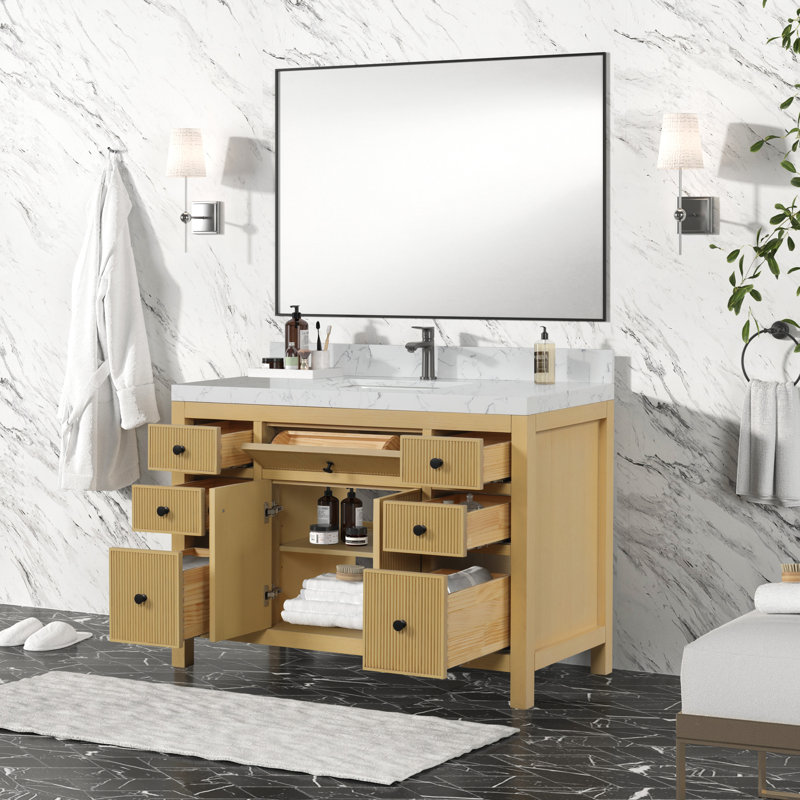 Ensemble de meuble-lavabo autoportant 48 po en chêne classique avec comptoir en quartz blanc Tauté