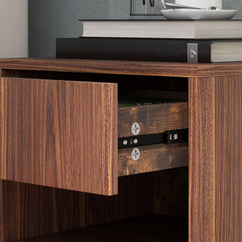 Floating Nightstand Set of 2 with Drawer and Shelf, Brown