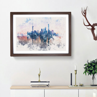 View Of Shanghai In China Watercolour - Framed Print