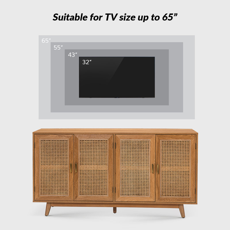 56.8" W Solid and Manufactured Wood TV Stand, Walnut
