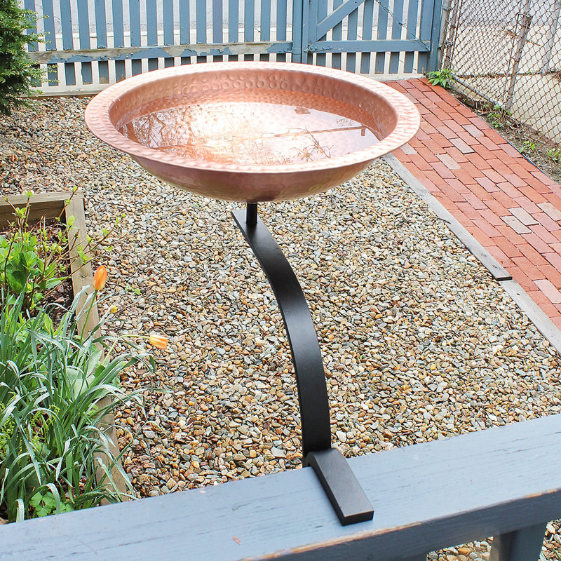 Hammered Solid Copper Birdbath with Rail Mount Bracket