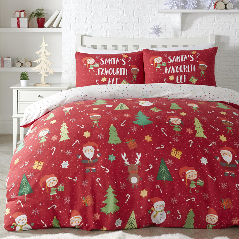 Red/Green 130 TC Reversible Duvet Cover Set, Single Duvet Cover + 1 Standard Pillowcase