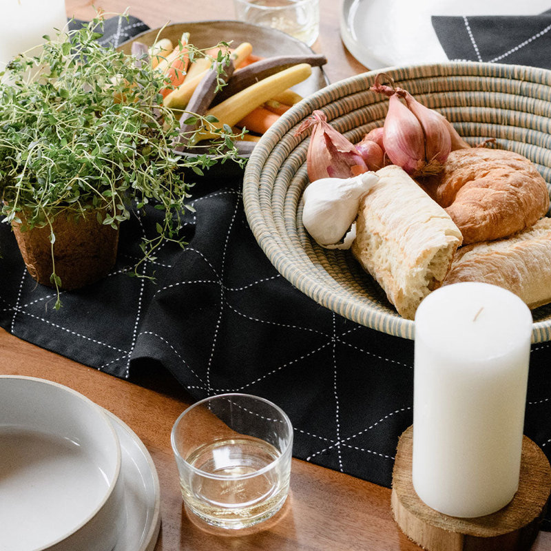 Handmade Table Runnner, Charcoal, Geometric
