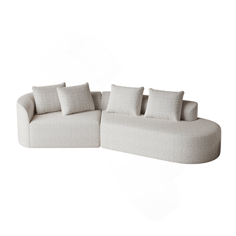 Canapé modulaire rembourré en chenille avec coussins Cniyah, Chenille beige, Orienté à droite