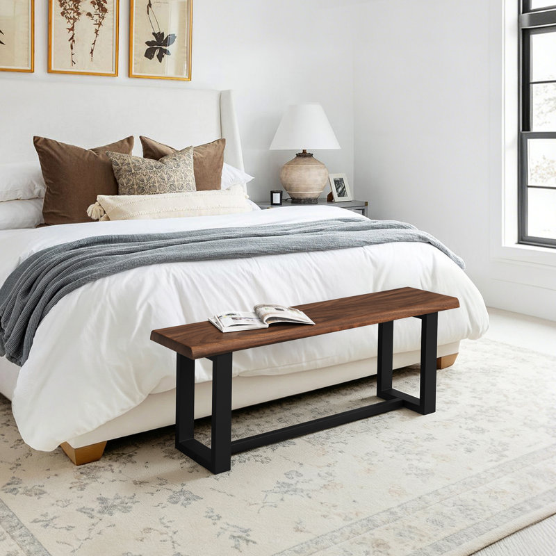 Solid Wood Bench With Metal Legs, 17.7" H x 47.2" W x 13.2" D