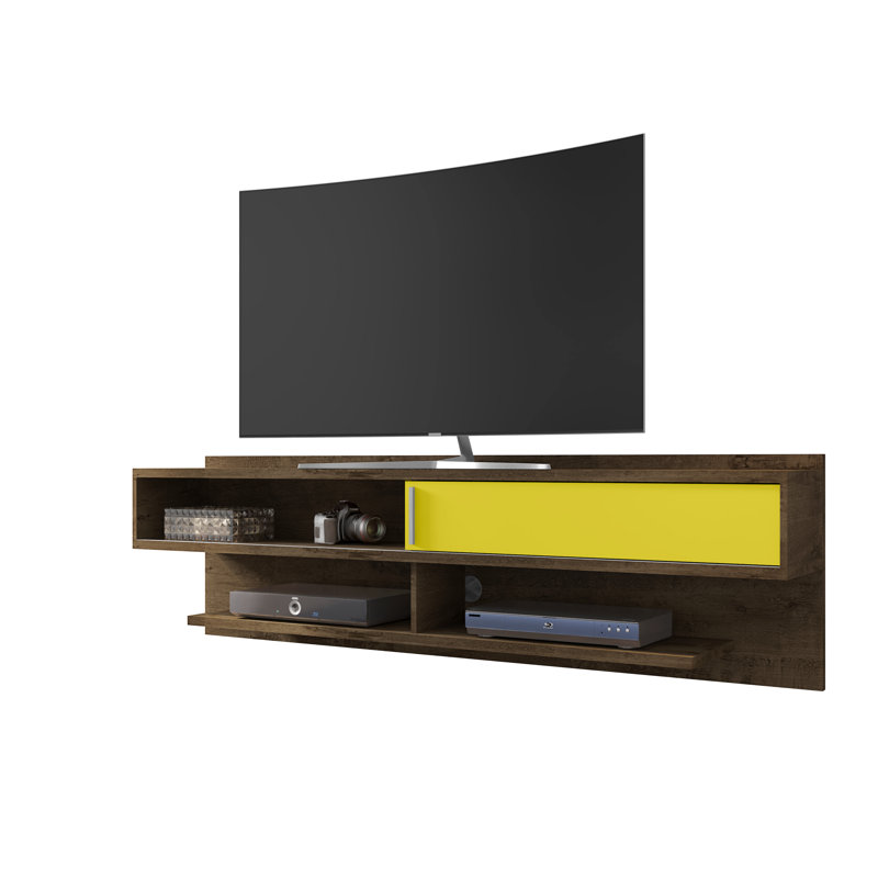 Gordan Floating TV Stand for TVs up to 60", Rustic Brown/Yellow