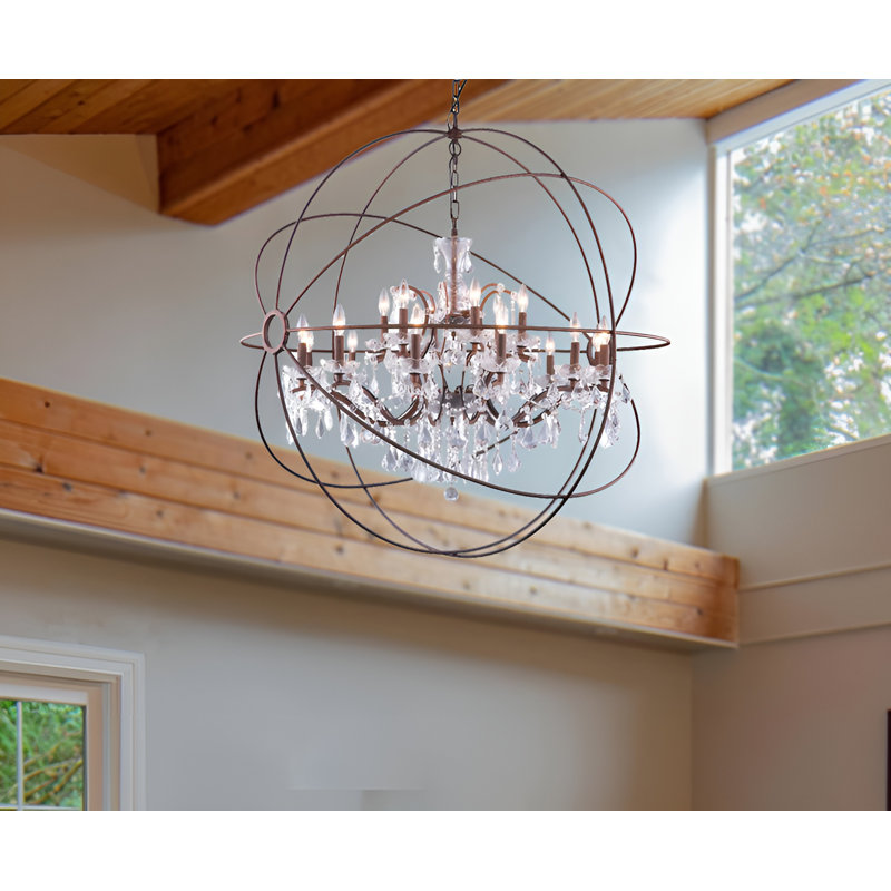 Royal Orb Crystal 18-Light Pendant Oversize 42 Inches Wide Chandelier, Bronze
