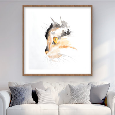 Watercolor Cat Face Profile - Feline Animals Framed Print