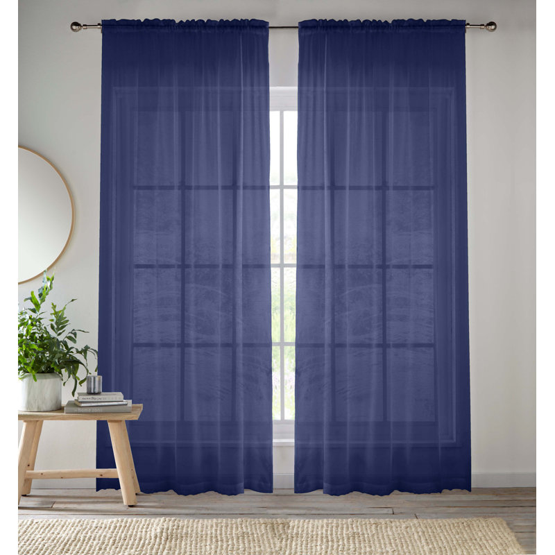 Roiann Sheer Curtain Pair, 145cm Width x 122cm Drop, Navy