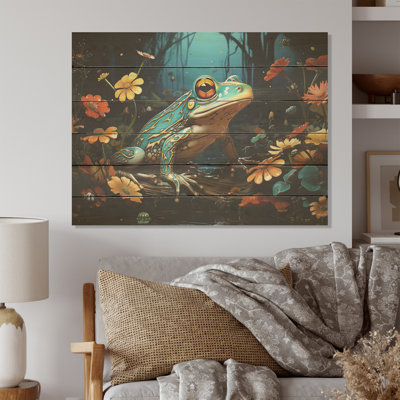 Représentation abstraite de grenouille - grenouilles et crapauds, art mural sur bois de pin naturel