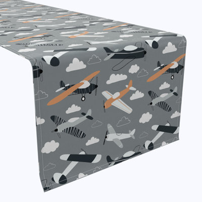 Table Runner, 100% Cotton, 16X108", Retro Planes In The Sky