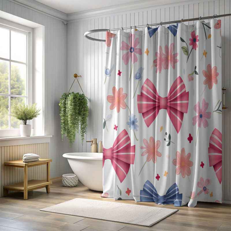 Ribbon Blossoms - Rideau de douche Premium, H 74 po x l 71 po