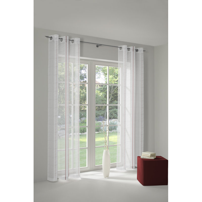 Canadice Semi Sheer Curtain Single Panel, 300 W x 145 D cm, Red/White