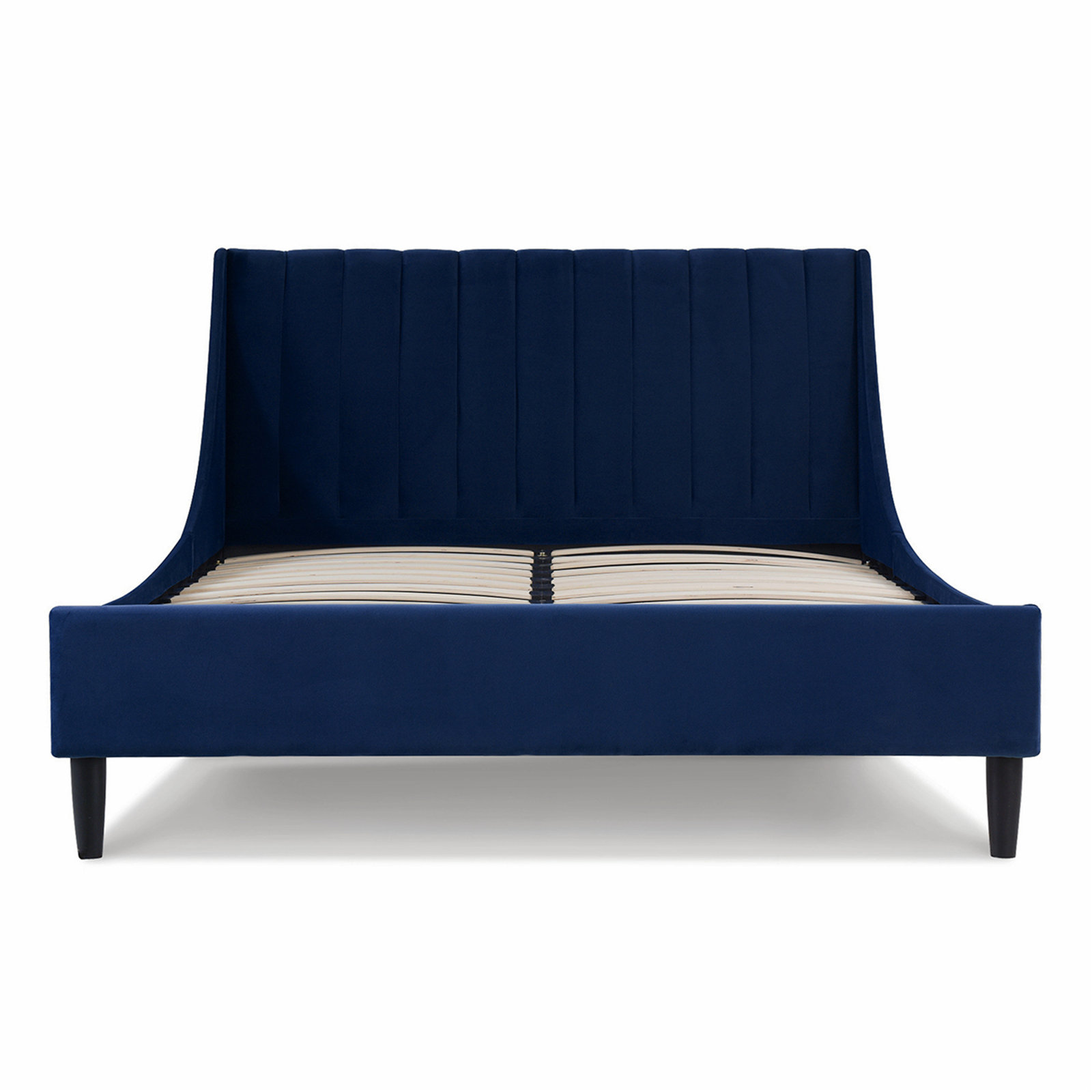 Helaina Upholstered Wingback Bed, King, Navy Blue Velvet