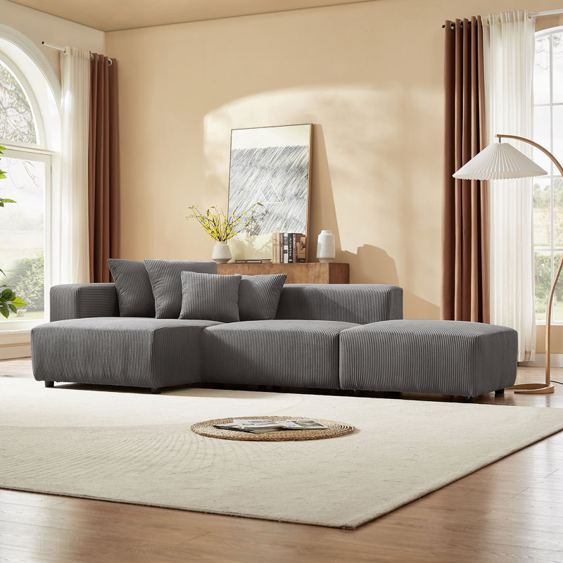 Dubava Upholstered Sectional, Gray Fabric, 25.59" H x 118.11" W x 59.05" D,