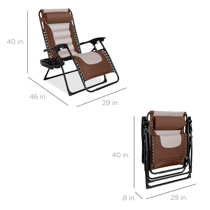 Fauteuil surdimensionné d'extérieur pliable avec plateau latéral Danny-James, Brun / huître